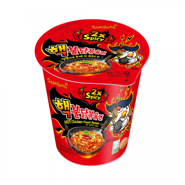 INSTANT RAMEN NOODLES x2 SPICY CHICKEN (CUP) 70g SAMYANG