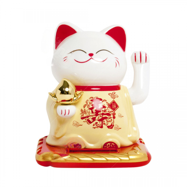 FORTUNE CAT YELLOW DRESS SOLAR 10.5cm (1pc) NON FOOD