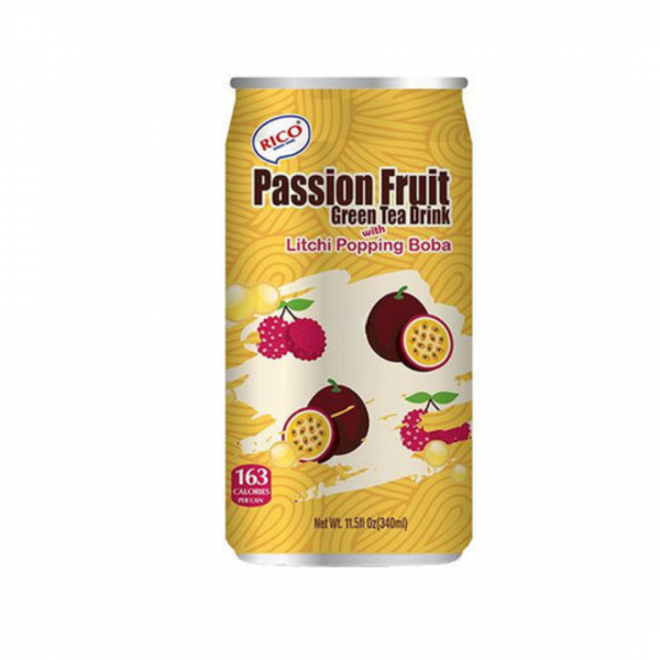 PASSION FRUIT GREEN TEA DRINK WITH LITCHI POPPING BOBA 340ml RICO